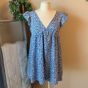 SHEIN Floral Blue and White Dress